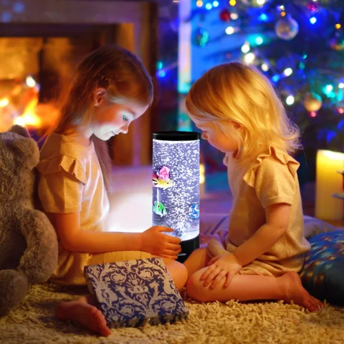 two children with the light between them, looking at it