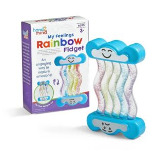 rainbow cloud head on each end, one with a sad face and one with a happy face, with rain glitter inside