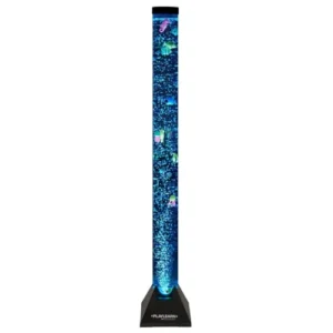 tube with blue colored light and filled with water and fake fish, kind of like a lava lamp
