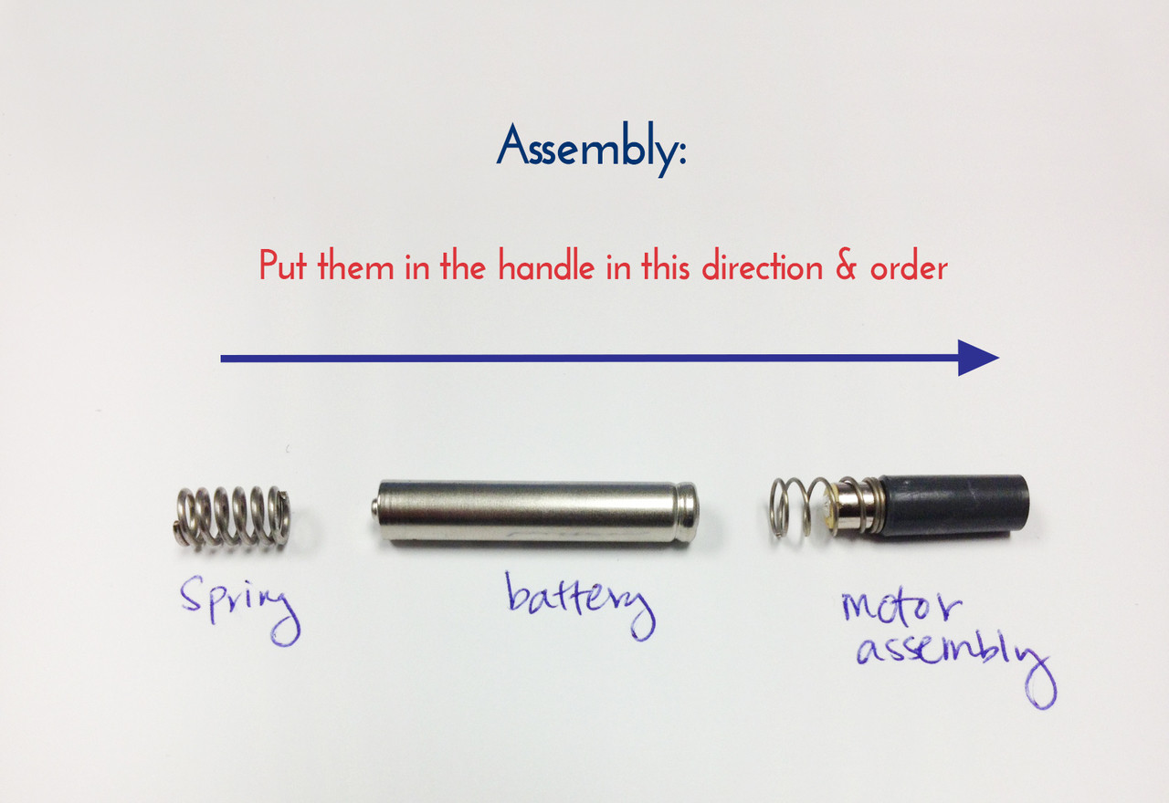 assembly of batteries between spring and motor