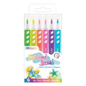 6 florescent markers in green yellow, orange, pink, purple and blue