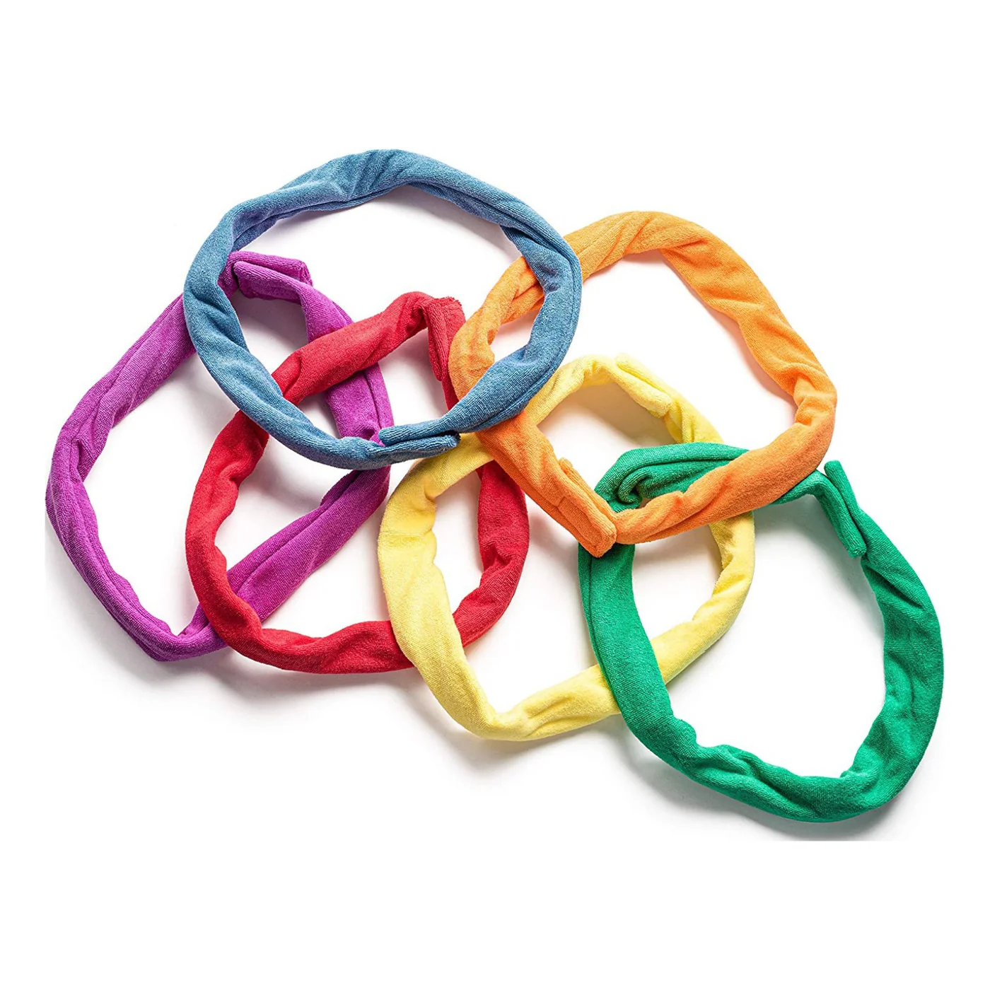 set of 6 terrycloth necklaces with velcro closure in pink, red, blue, orange, yellow and green