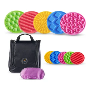 10 pack of flexible discs with different textures, in green, red, yellow, blue and pink