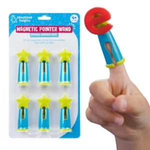 6 wands are teal cones with a star on top, shown on a finger with an "e" magnet