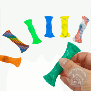 mesh tube with a marble inside, various colors shown
