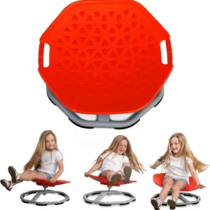red seat on a base that allows the seat to spin