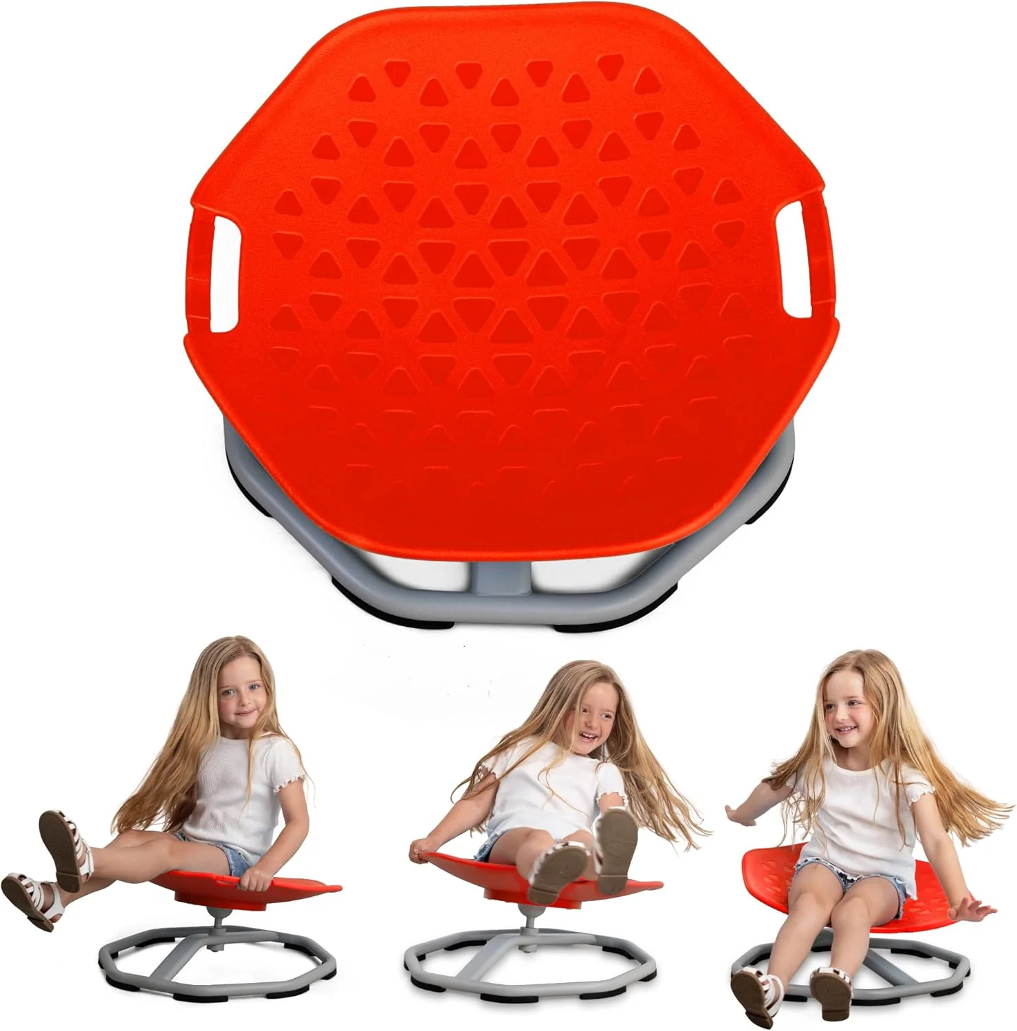 red seat on a base that allows the seat to spin