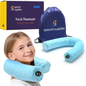 baby blue neck massager is shaped like a U and can wrap easily around a neck