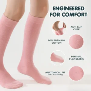 anti-slip cuff, 90% premium cotton, minimal flat seams and anatomical fit