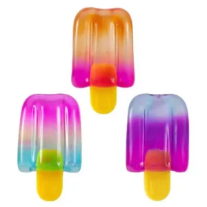 three tri-colored ombre popsicle shaped squishy toys on sticks