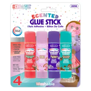 4 pack of scented gluesticks, watermelon, sugar cookie, blueberry muffin and chocolate brownie
