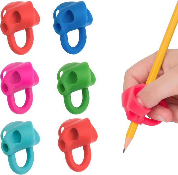 6 pack pencil grip in red, blue, pink, green and teal