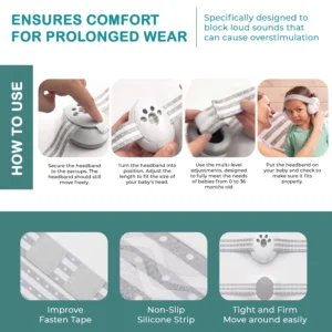 features of ear muffs include moveable earcaups, adjustable headband and nonslip silicone grip