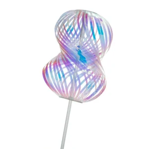 twirler made of irridescent ribbons on a stick