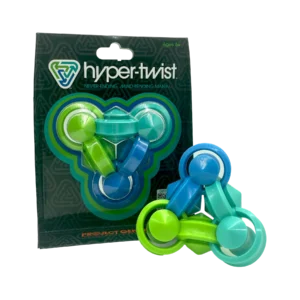 green, blue and teal triangle shaped fidget