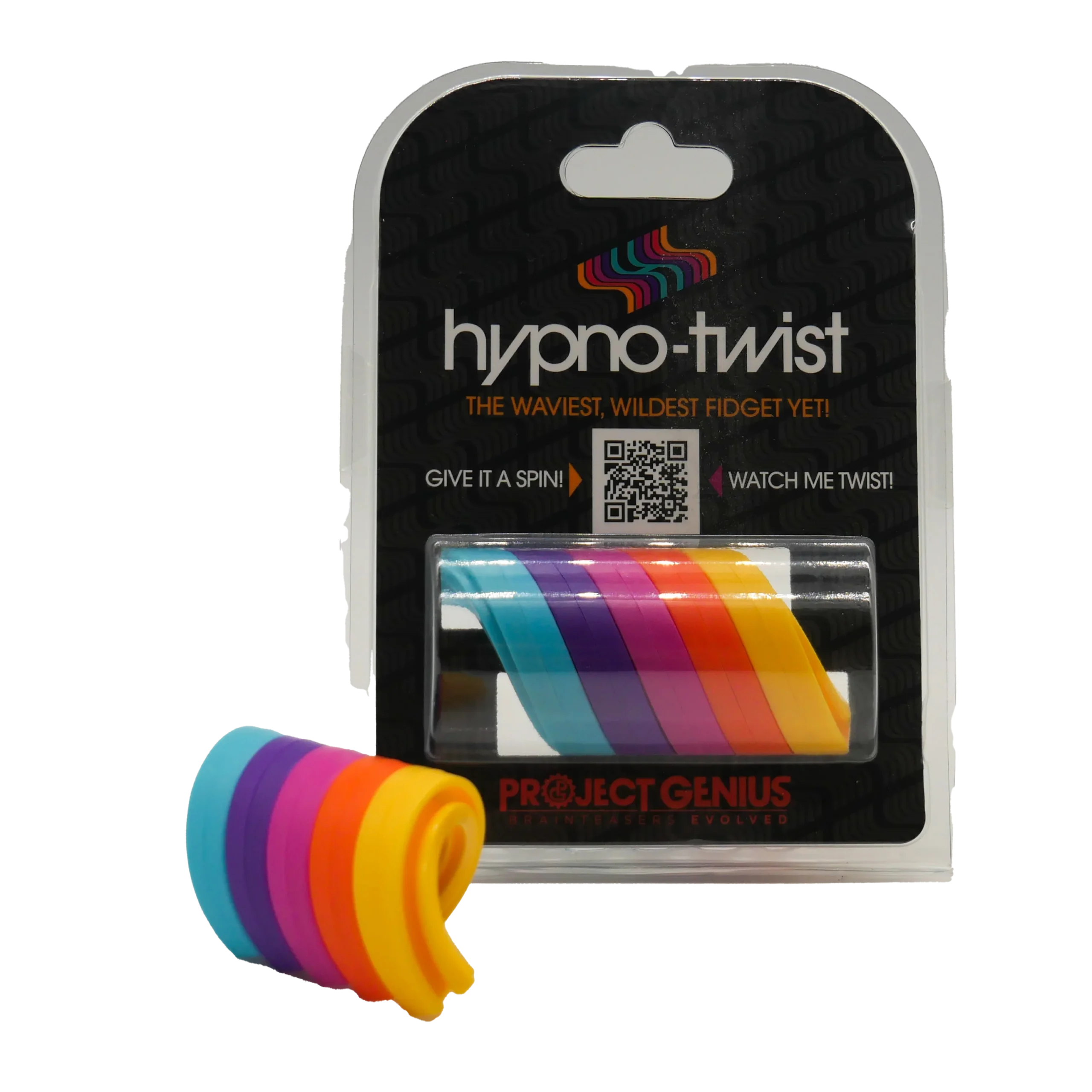 rainbow colored fidget in the shape of a twist