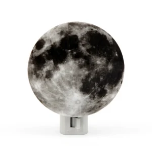 plugin nightlight with white base and switch and sphere that looks like the moon