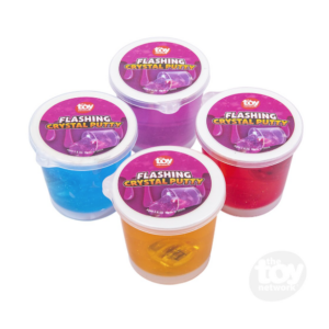 containers of flashing crystal putty in blue, purple, red and yellow
