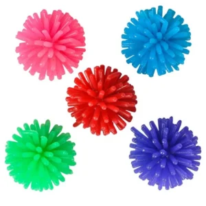spiky silicone balls in pink, blue, red, green and purple
