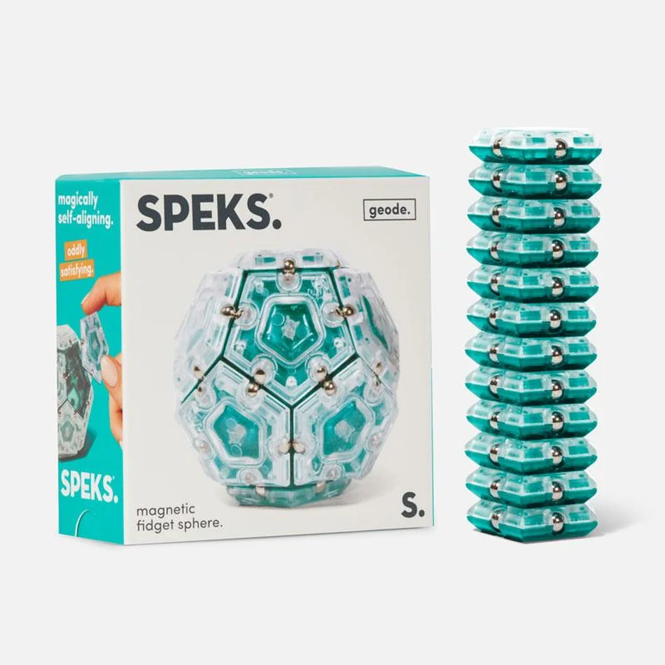 box with sphere assembled next to unassembled pieces that are stacked