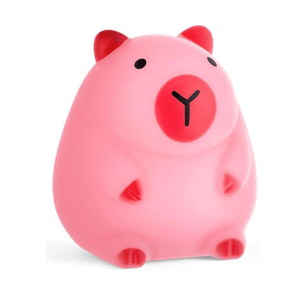 Pink capybara with dark pink ears and feet and snout