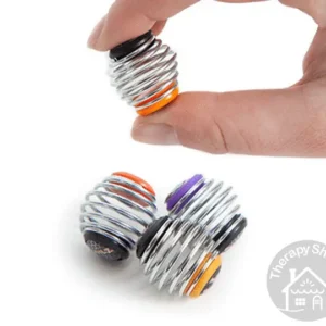 silver coils with plastic rounded ends, shown with a hand pressing down on a coil
