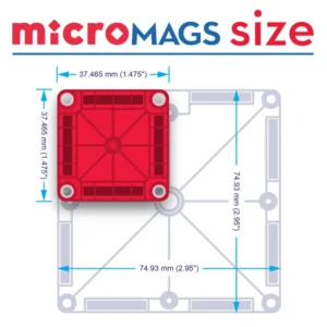 micromags are 1/4" the size of regular magnatiles, at 1.475" square