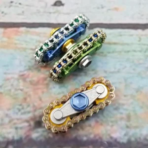 fidgets with bike chain over two gears