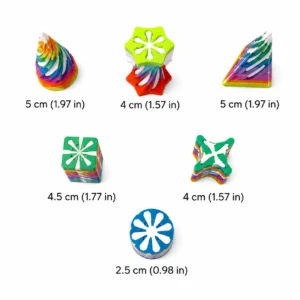assortment of 6 fidgets ranging from 2.5cm - 5cm