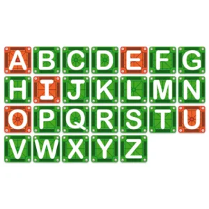 letters of the alphabet from a-z, with consonants in green and vowels in red