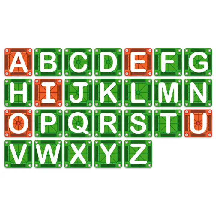 letters of the alphabet from a-z, with consonants in green and vowels in red