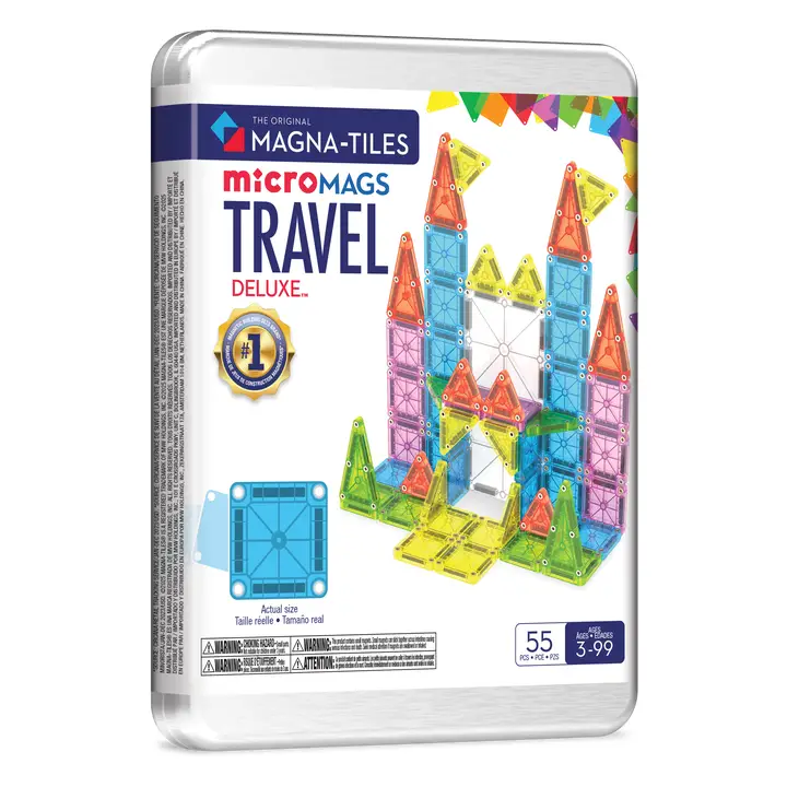 Travel case printed with large tower made of mini magnatiles