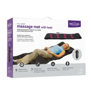 masssage mat box with woman lying down on massage mat