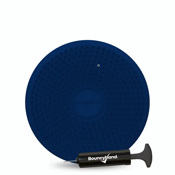navy inflated seat cushion with tactile surface and air pump