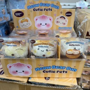 display with squishy toys in the shape of steam buns
