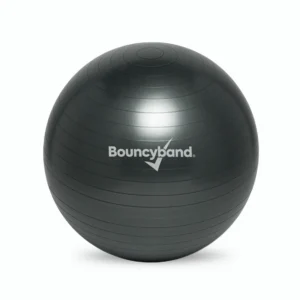 ribbed exercise ball in dark grey with Bouncyband logo