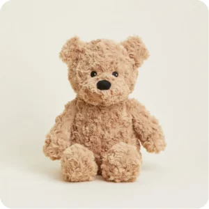 teddy bear with tan mid length fur and black eyes and nose