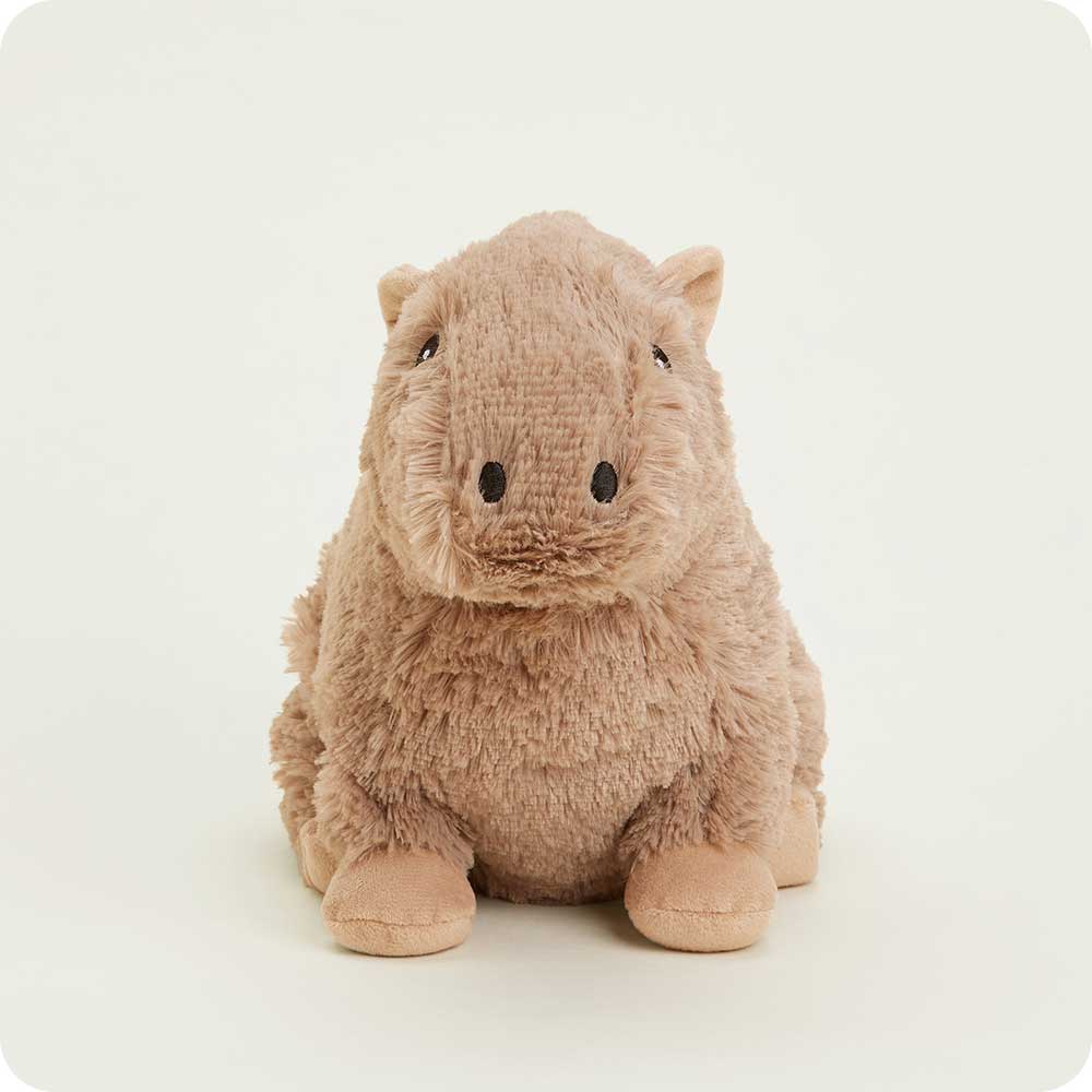 mid brown capybara stuffie with black nostrils and eyes