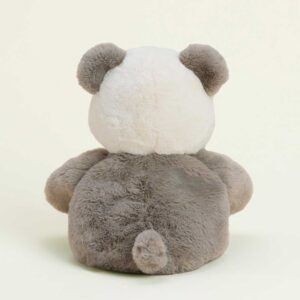 back of panda's cream head with grey body, arms, tail and ears