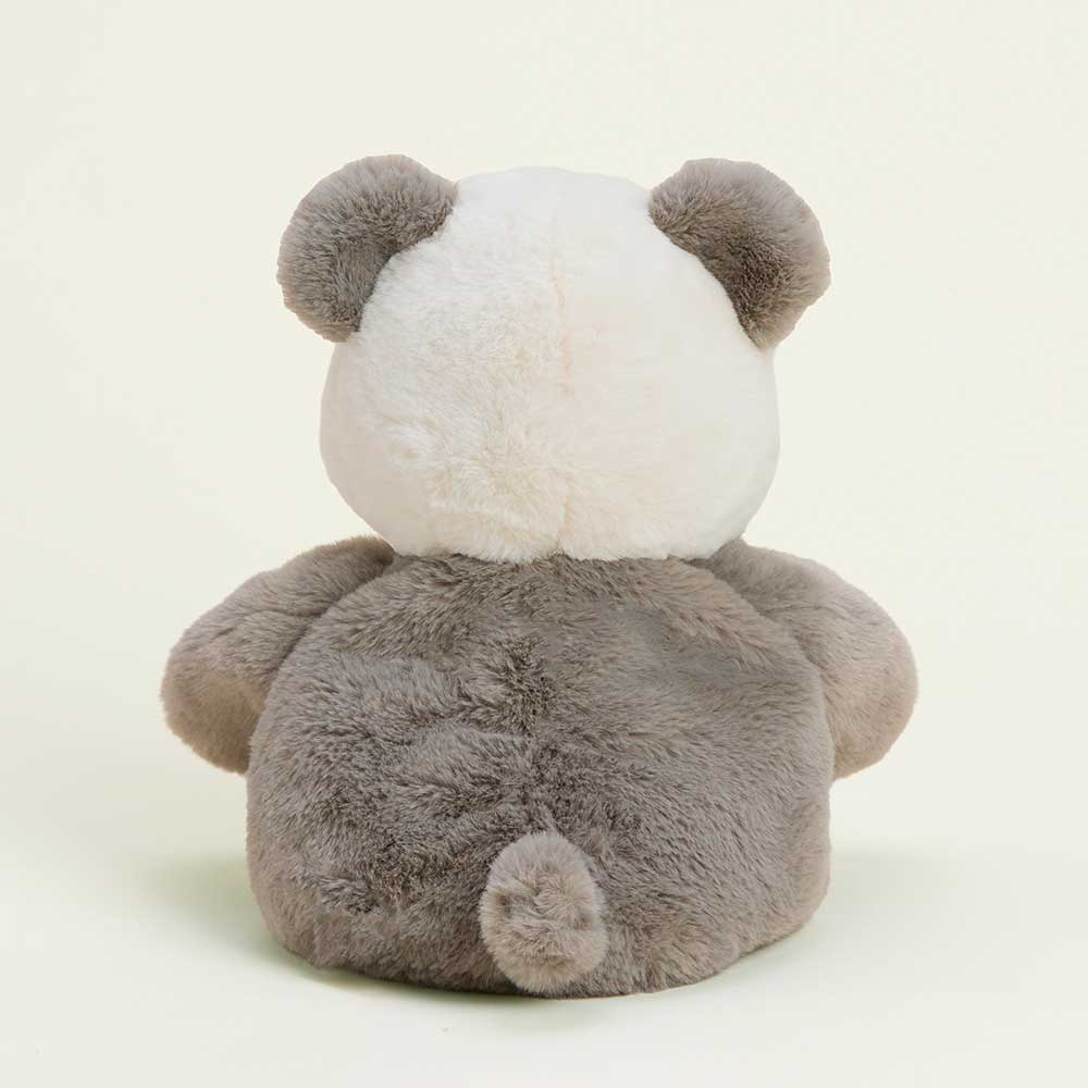back of panda's cream head with grey body, arms, tail and ears