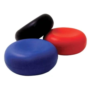 smooth blue, red, and black puck shaped stress pucks