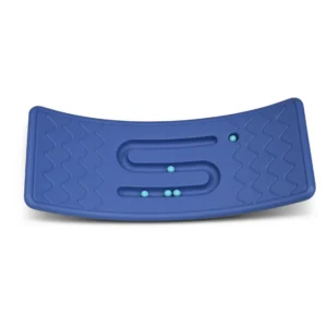 blue concave board with S shape groove with turquoise balls inside