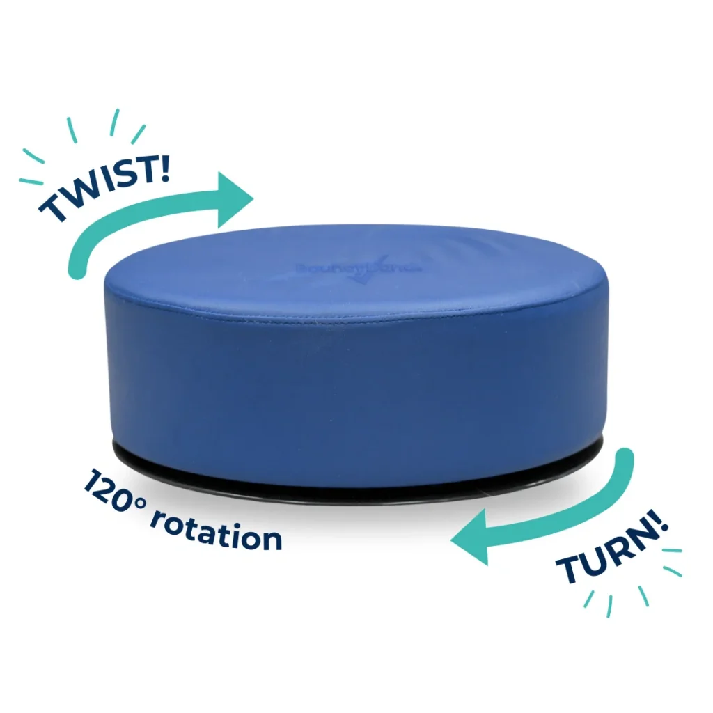 blue cylindrical shaped seat that twists on its base