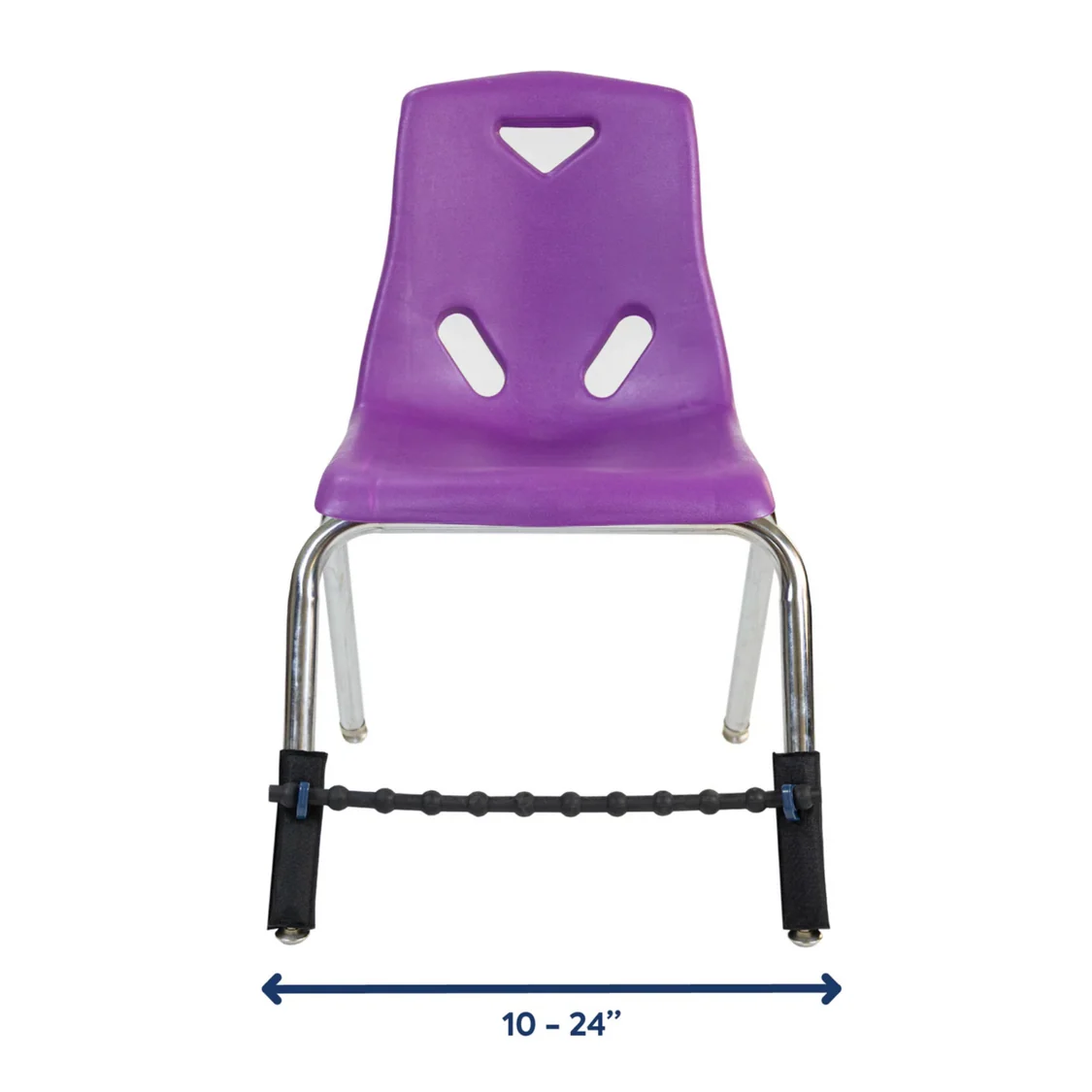purple children's desk chair with a band across the front legs spanning 10-24"