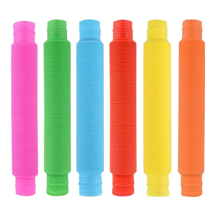 accordion tubes in pink, green, blue, red, yellow and orange