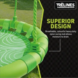 superior design has heavy duty nylon swing mat that attaches to soft ring to allow moisture to drain