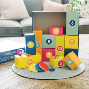 box with 12 numbered boxes instead, some are opened to reveal fidgets of different kinds