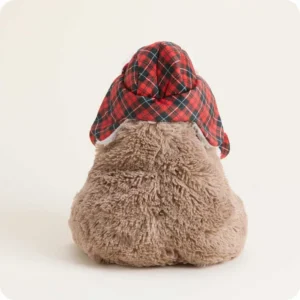 back of capybara shows red and green plaid hat