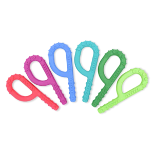 array of b-shaped chews in red, purple, blue, teal, green and lime green