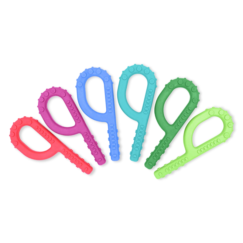 array of b-shaped chews in red, purple, blue, teal, green and lime green